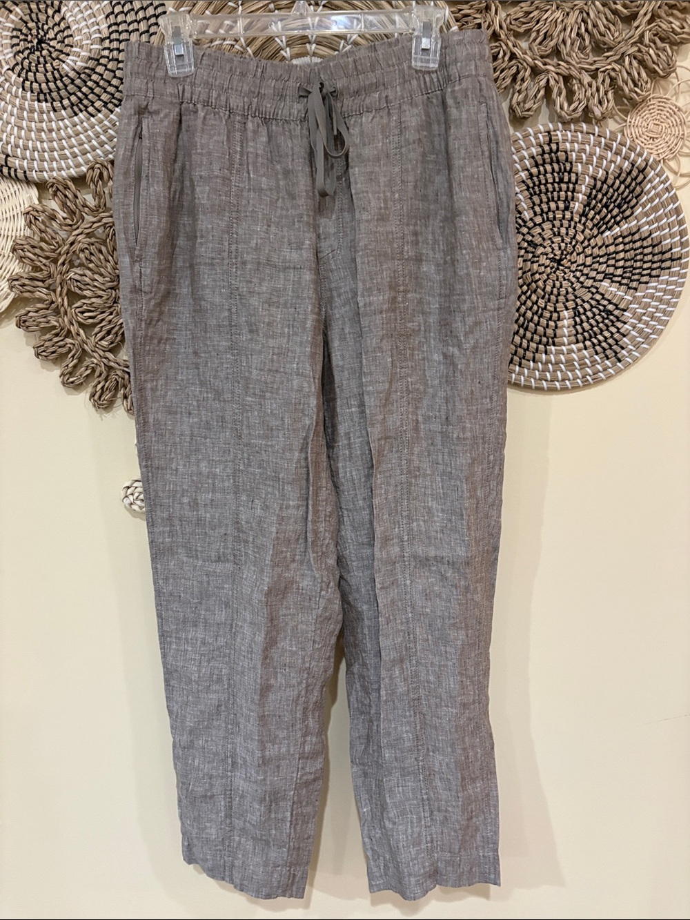Athleta Brown Tan High Rise Linen Pant with Drawstring. Medium. Ankle length?